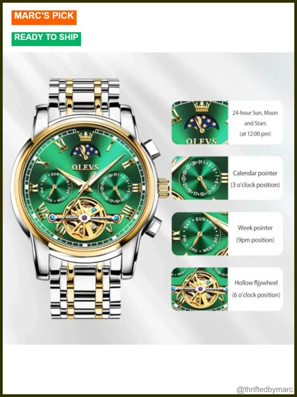 Luxury Automatic Skeleton Watch for Men Moon Phase Stainless Steel Waterproof